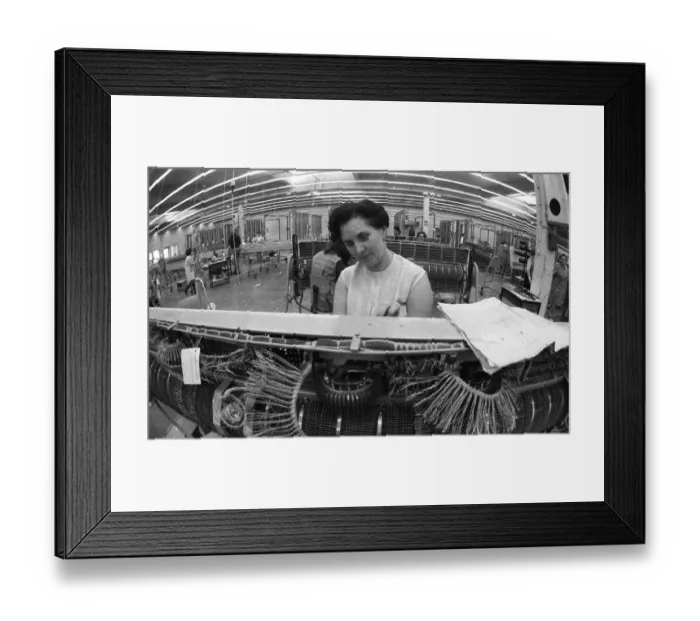 Framed Print : Many woman and a few men work at jobs at Standard Elektrik Lorenz (SEL)