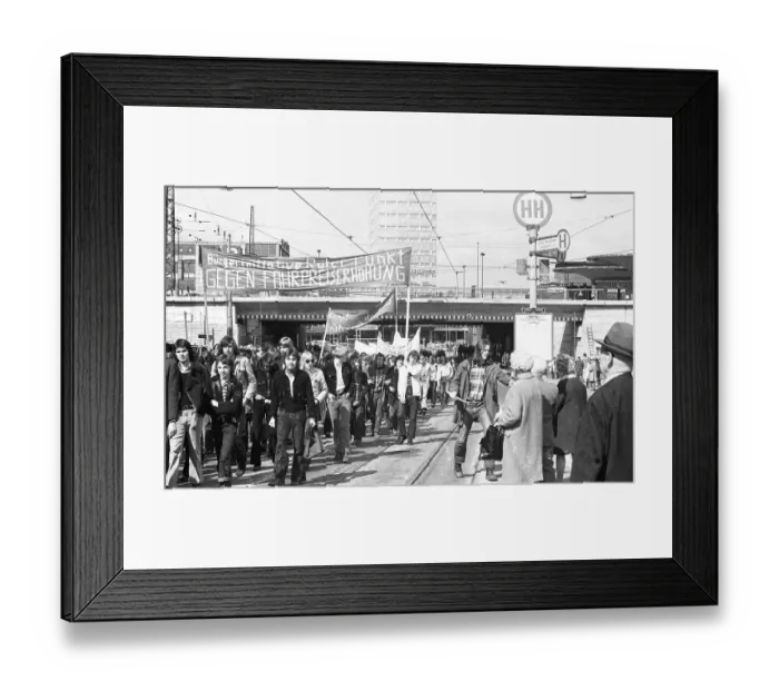 Framed Print : Led by students and accompanied and observed by the police