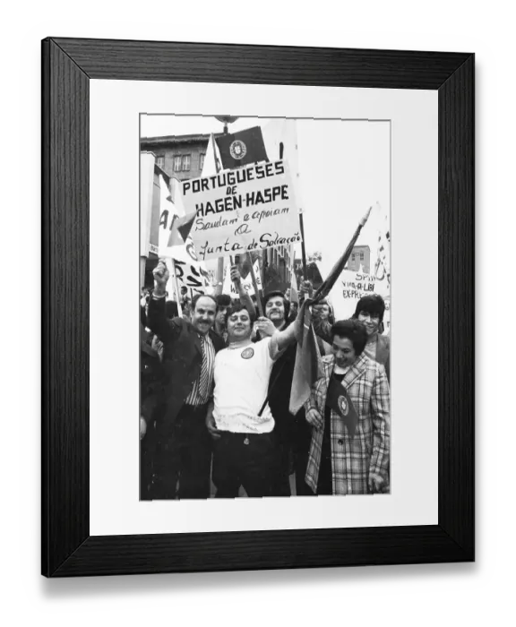 Framed Print : Portuguese in Dortmund and the Ruhr area demonstrated against the military junta in their country on 5 May 1974
