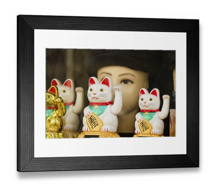 Framed Print : Maneki-nekos, display window, Germany, Europe