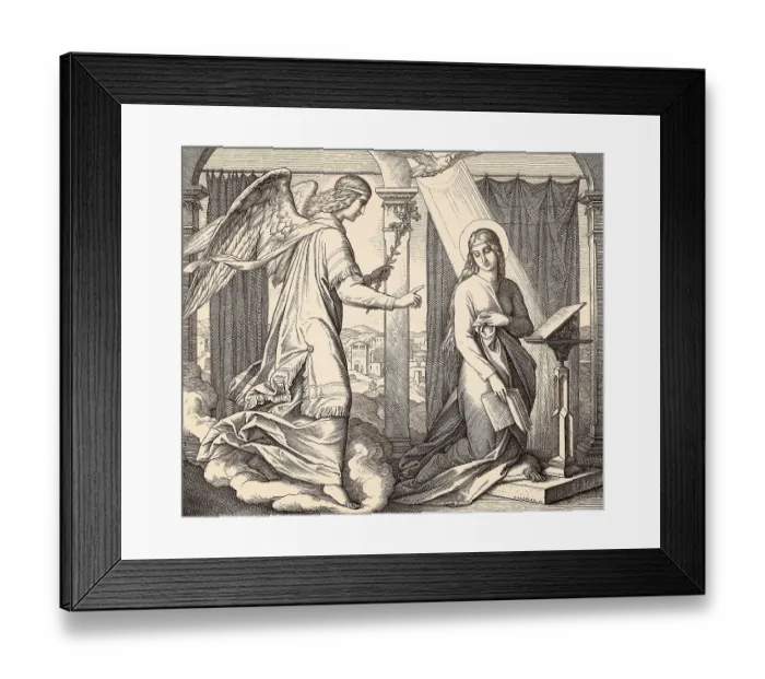 Framed Print : The Angel Gabriel brings the message to Mary about Jesus birth Framed Print : The Angel Gabriel brings the message to Mary about Jesus birth