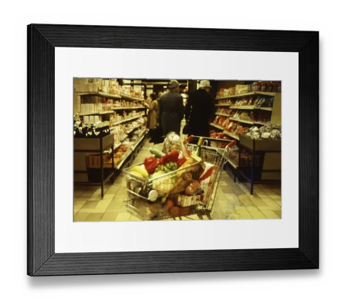 Framed Print : Dortmund. Shopping basket in a supermarket ca 1982