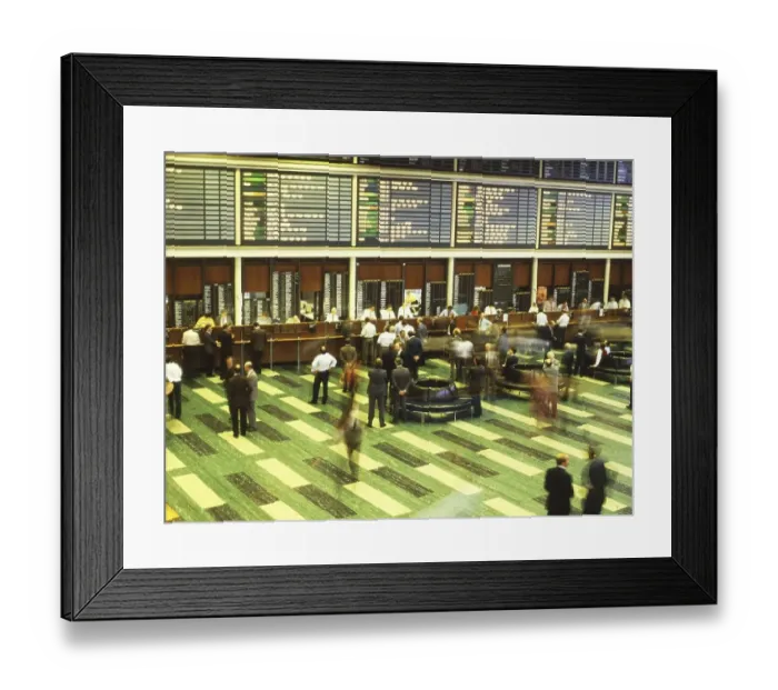 Framed Print : Duesseldorf: Stock exchange on the floor of the North Rhine-Westphalia Stock Exchange ca