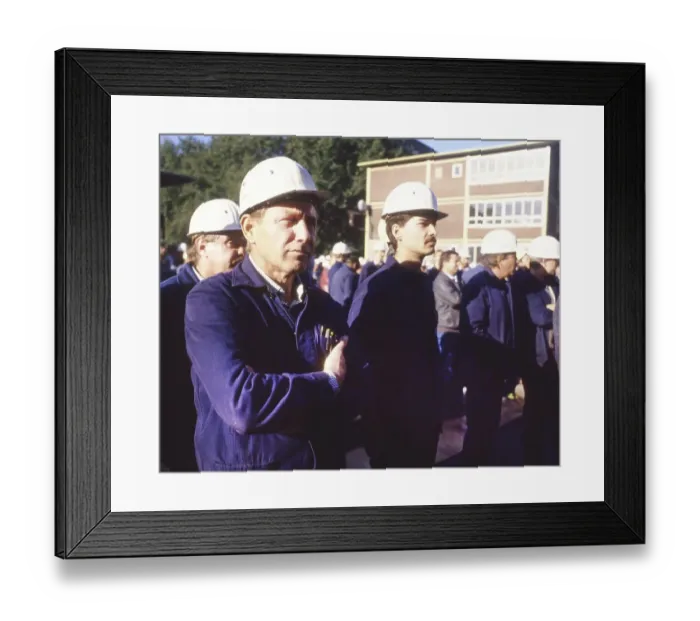 Framed Print : Dortmund. IG Metall warning strike at Hoesch AG on 18