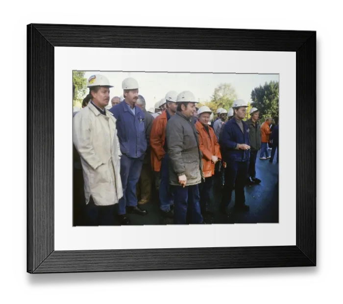 Framed Print : Dortmund. IG Metall warning strike at Hoesch AG on 18