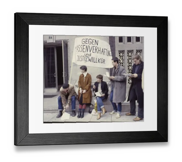 Framed Print : Ruhr area. Alternative in chains at a protest in front of a court