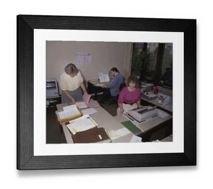 Framed Print : Hagen. Workplaces of employees in an insurance company