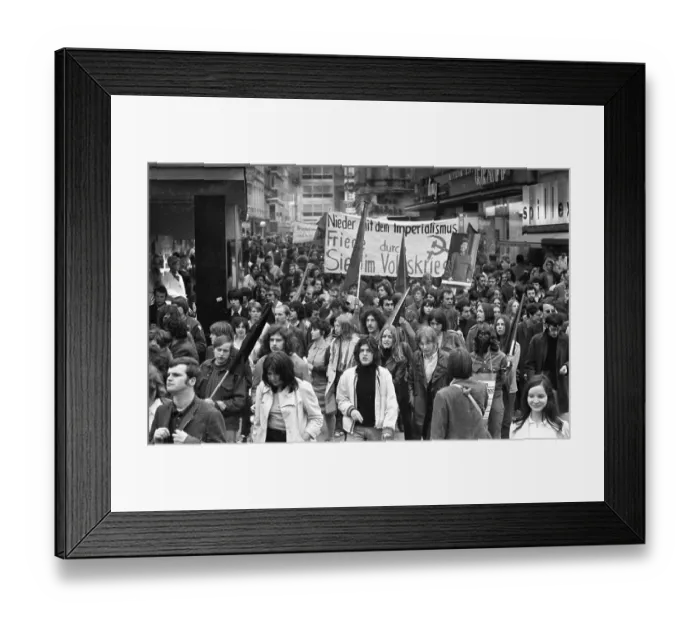 Framed Print : Mainly students demonstrated for a hands off Laos in 1970 in Bonn against the deployment of the US army in Indochina