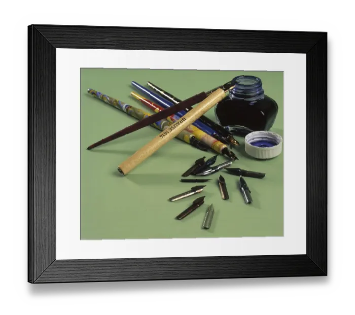 Framed Print : Drawing and writing pens and other office articles at the Brause company