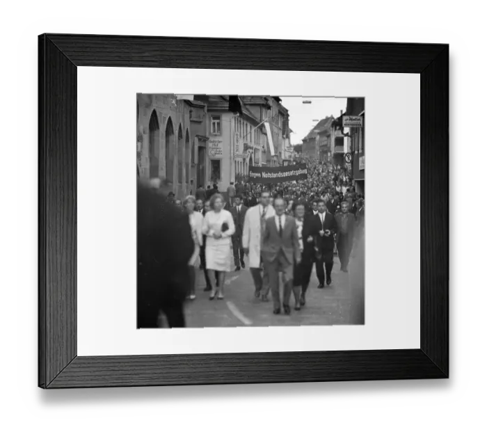 Framed Print : Against the emergency laws and for a respect of nuclear weapons a demonstration of the Industriegeselschaft Metall