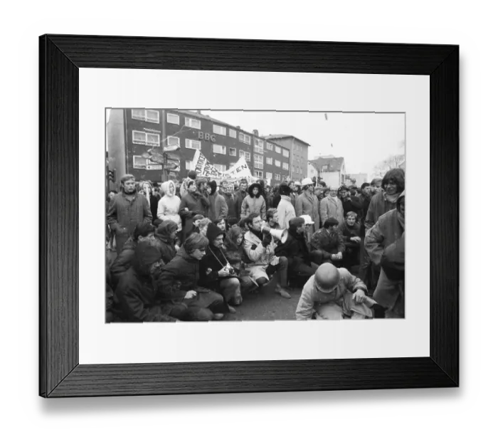 Framed Print : Several hundred demonstrators, among them many young people