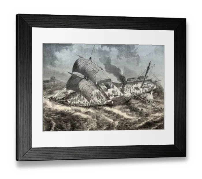 Framed Print : French ship Vauban, assaulted by gale