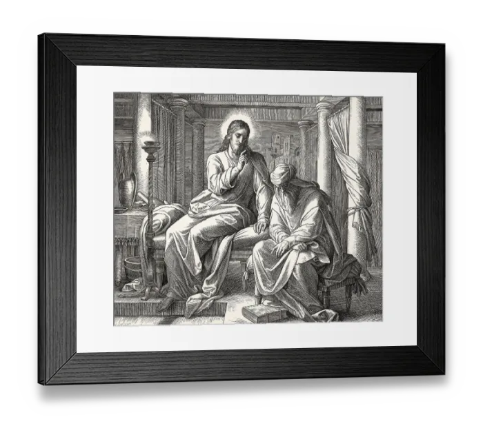 Framed Print : Nicodemus talking to Jesus, New Testament