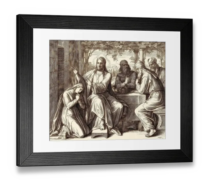 Framed Print : Jesus forgives a woman taken in Adultery