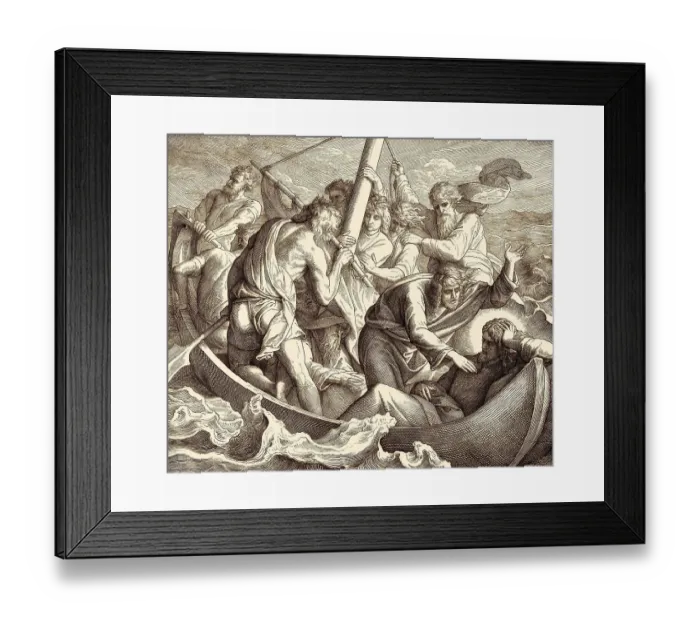 Framed Print : Jesus sleeps in boat during the storm