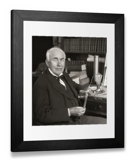 Framed Print : Thomas Alva Edison with his lightbulb