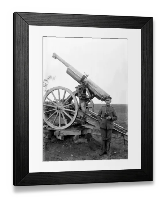 Framed Print : Gun mounted on swivel base. Scan from 10X15cm glass negative