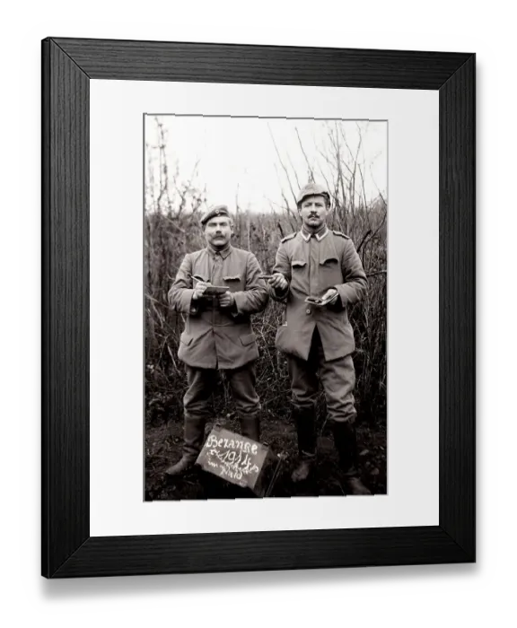Framed Print : Two German soldiers taking a photo in a forest in the Vosges Framed Print : Two German soldiers taking a photo in a forest in the Vosges