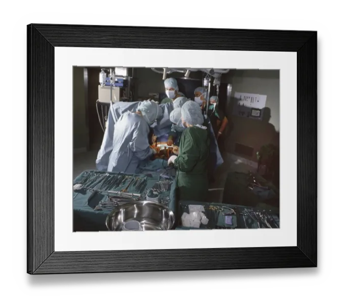 Framed Print : This intestinal surgery of a rare intestinal disease under the direction of the head physician Dr- Zerbian in a