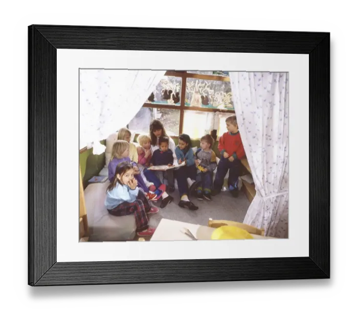 Framed Print : Dortmund. Kindergarten with care for children of age (pre-school) and pupils with chores in 1990