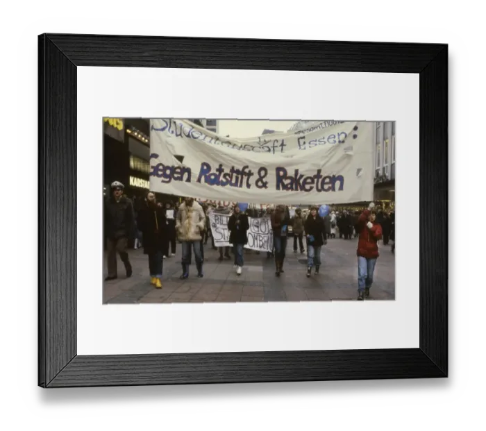 Framed Print : Essen. Students against red pencils and armament with missiles Framed Print : Essen. Students against red pencils and armament with missiles