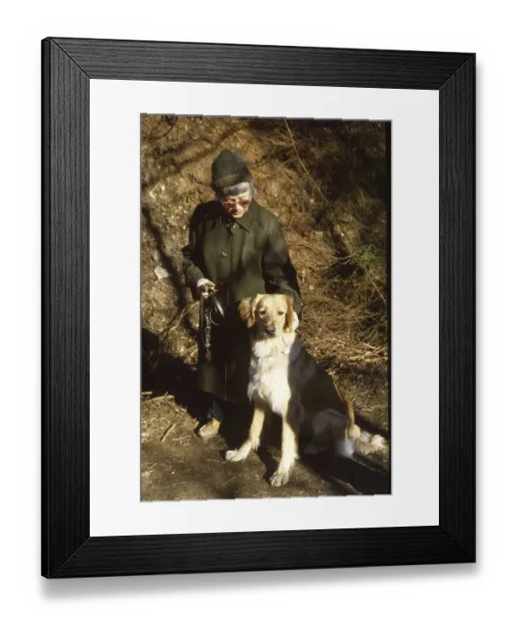 Framed Print : Iserlohn. Elderly pensioner with dog. 1981 Framed Print : Iserlohn. Elderly pensioner with dog. 1981