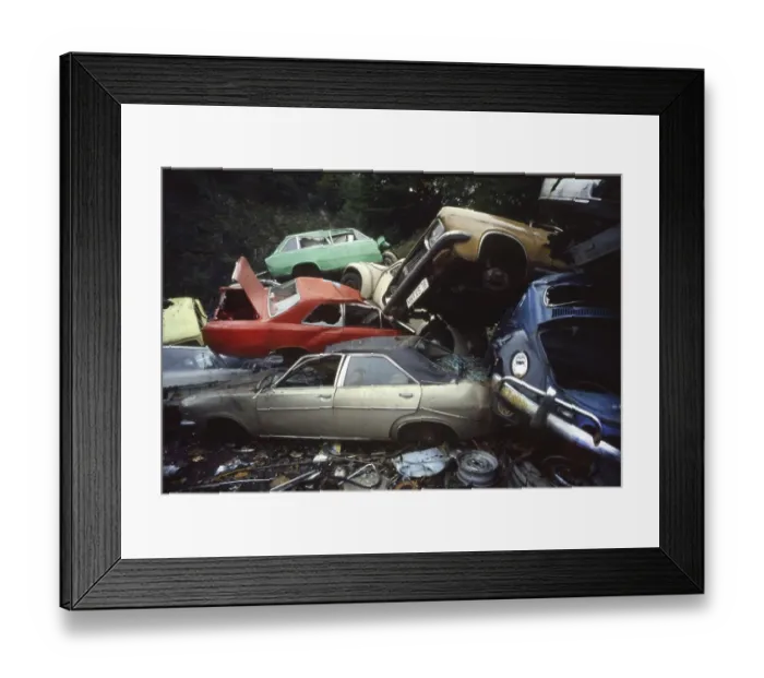 Framed Print : Iserlohn. Junkyard with old cars. 1981