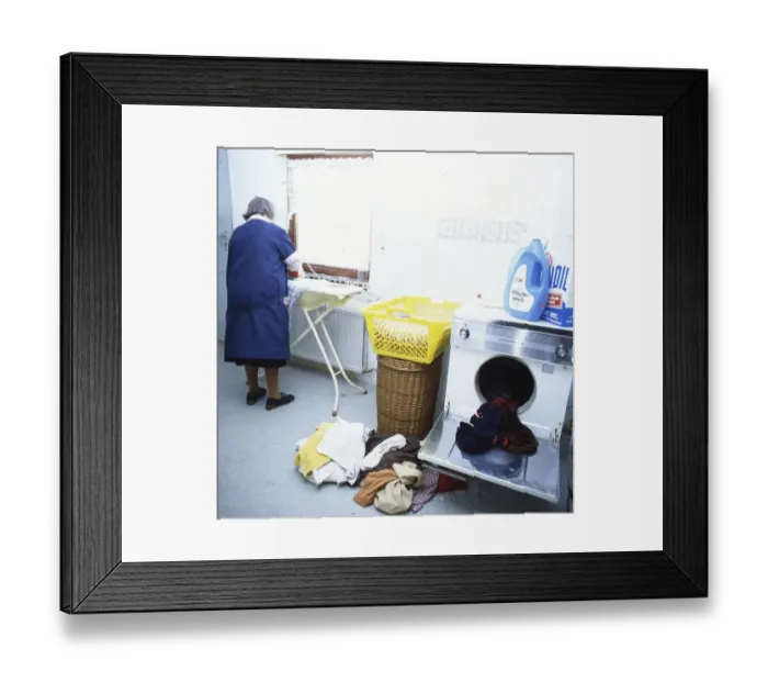 Framed Print : Iserlohn. Household. Washing. Ironing. ca. 1980 Framed Print : Iserlohn. Household. Washing. Ironing. ca. 1980
