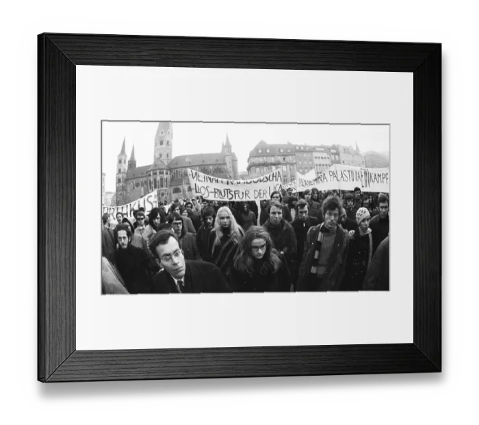 Framed Print : Predominantly students demonstrated for a hands off Laos in 1970 in Bonn against the deployment of the US army in