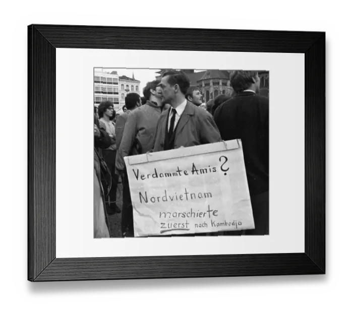 Framed Print : Predominantly students demonstrated for a Hands Off Laos in Bonn in 1970 against the deployment of the US army in