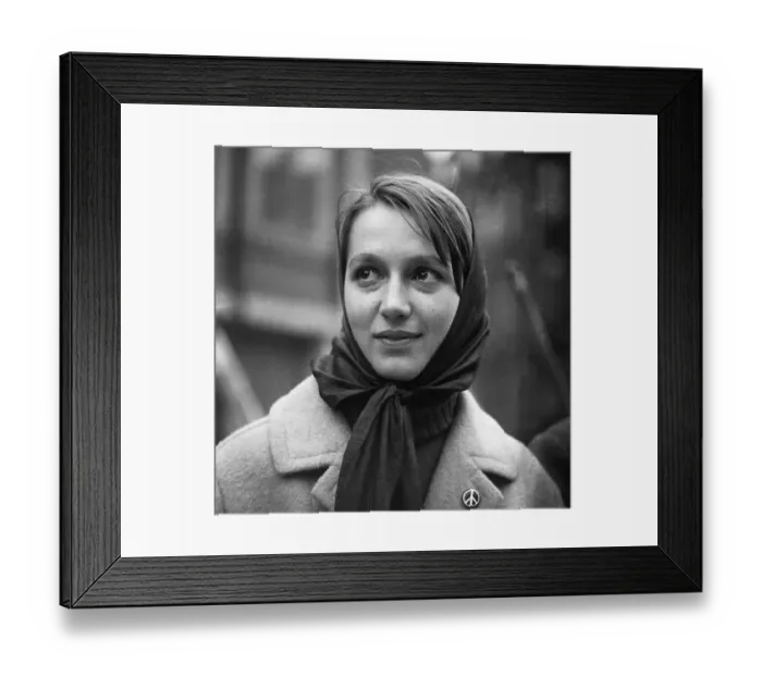 Framed Print : Actress Marlen Diekhoff in 1964 in Hanover as a supporter of the peace movement