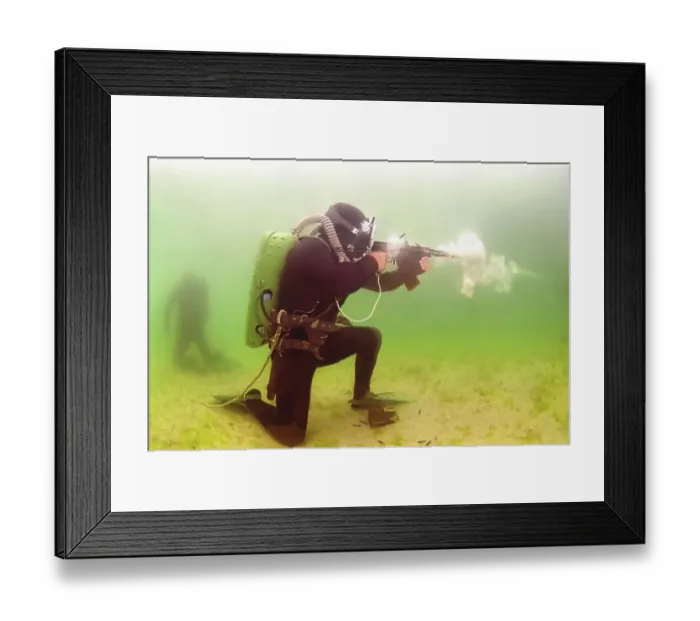 Framed Print : Military divers, gun, Black Sea Framed Print : Military divers, gun, Black Sea