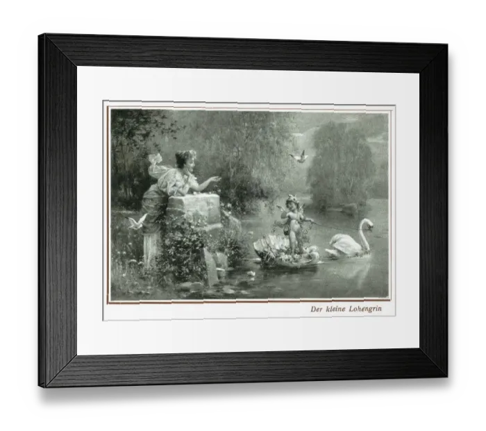 Framed Print : Historic postcard about 1900 young Lohengrin with the swan Germany
