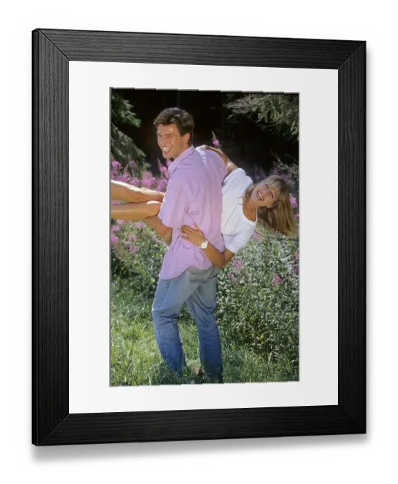 Framed Print : Lovers in the forest, he carries her on his hands