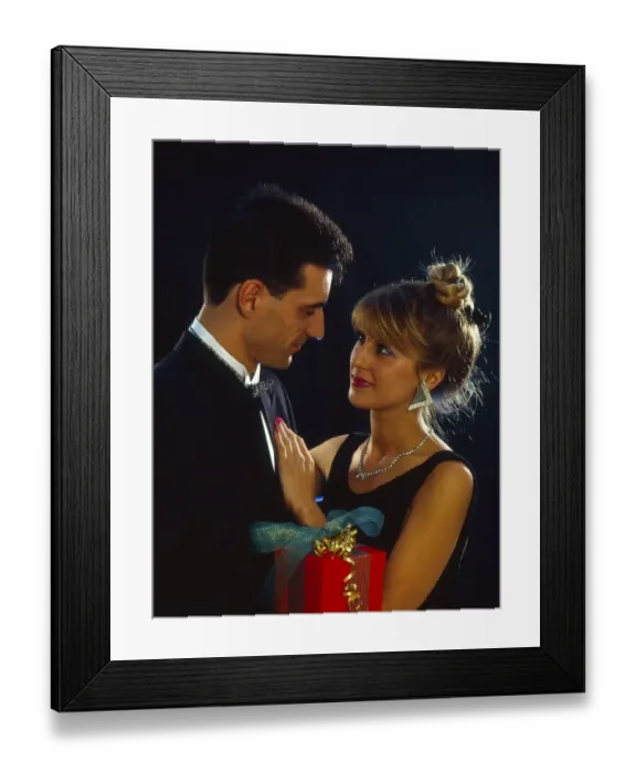 Framed Print : Couple give with, presents wedding day Framed Print : Couple give with, presents wedding day