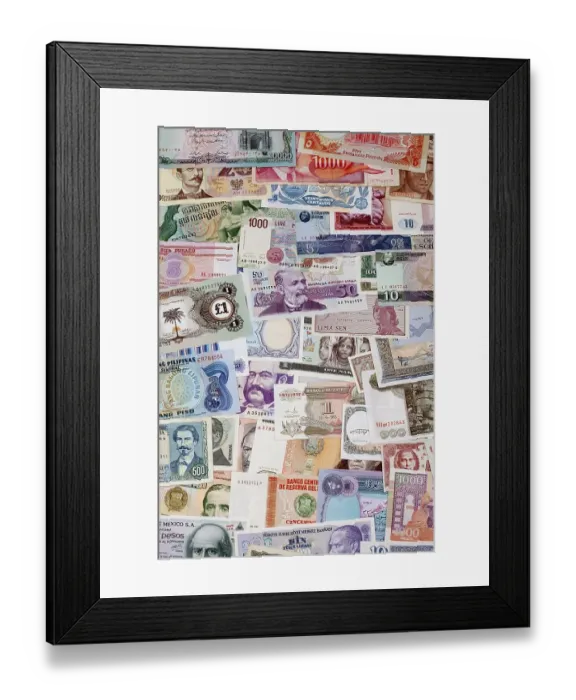 Framed Print : Various historic international bank notes