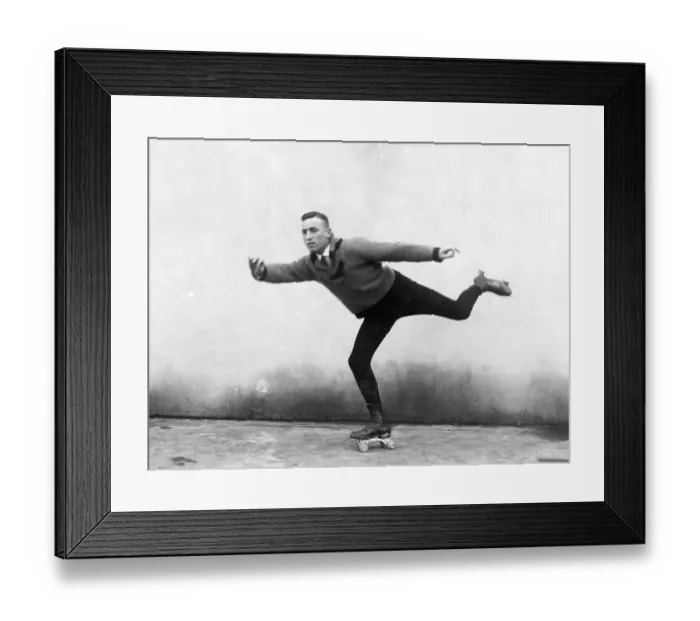 Framed Print : Male roller skater, 1920s, exact location unknown Framed Print : Male roller skater, 1920s, exact location unknown