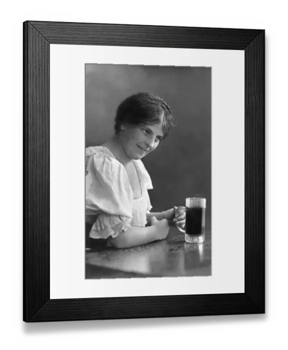 Framed Print : Woman drinking beer, 1920s, Germany, Europe Framed Print : Woman drinking beer, 1920s, Germany, Europe