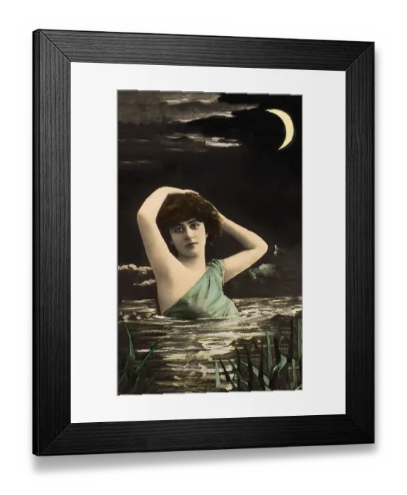 Framed Print : Woman bathing in the lake at night