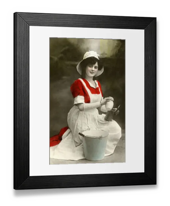 Framed Print : Profession, maid, young cleaning woman