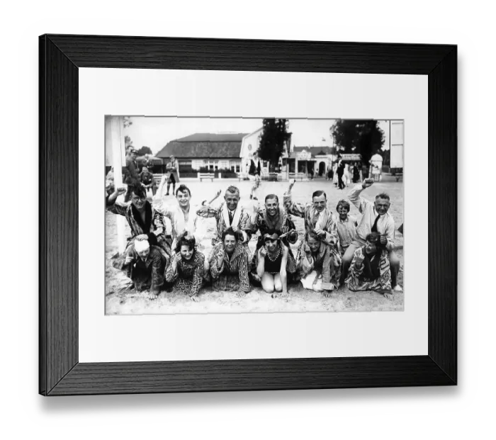 Framed Print : Couples, funny bath group, the men ride on the back of their women Framed Print : Couples, funny bath group, the men ride on the back of their women