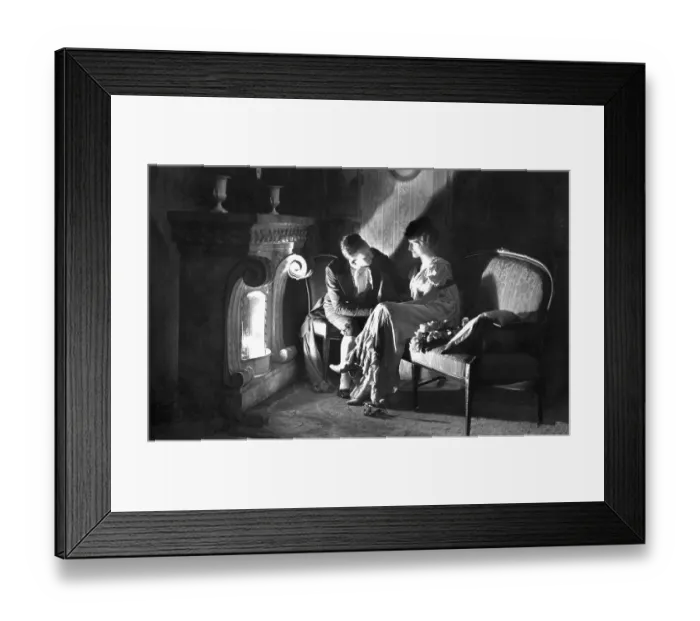 Framed Print : Lovers flirting in front of the fireplace Framed Print : Lovers flirting in front of the fireplace
