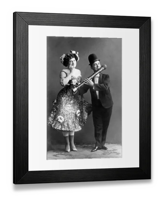 Framed Print : Pair, stage, theatre, man playing for his woman on a flute