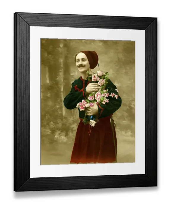 Framed Print : Man in traditional traditional costume with bouquet of flowers Framed Print : Man in traditional traditional costume with bouquet of flowers