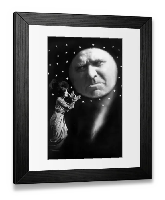 Framed Print : Couple, woman flirts with the man in the moon