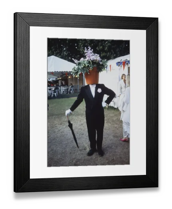 Framed Print : Man with flowerpot on his head