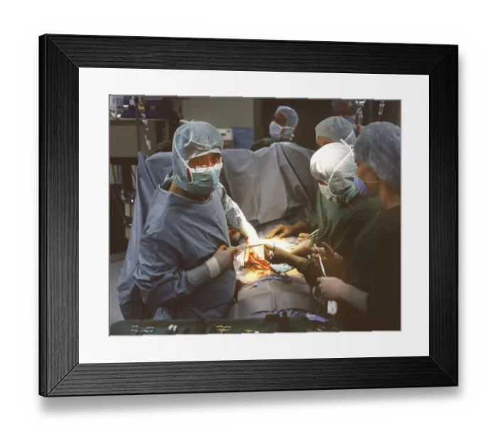 Framed Print : This intestinal surgery of a rare intestinal disease under the direction of the head physician Dr- Zerbian in a