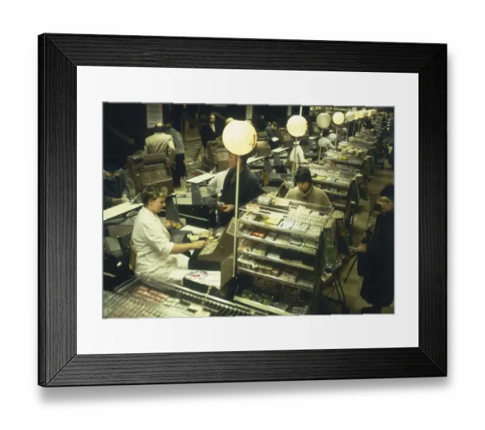 Framed Print : Dortmund. Customers shopping in a Sopermarkt in 1982