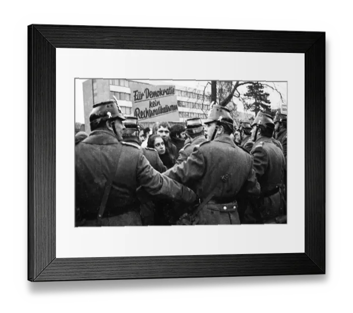 Framed Print : Several hundred demonstrators, among them many young people Framed Print : Several hundred demonstrators, among them many young people