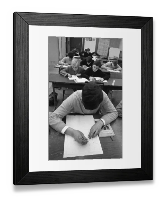 Framed Print : Theory and practice in 1965 at a vocational school in Bochum